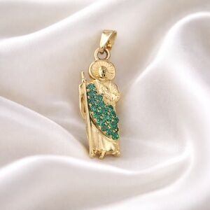 Gold and Green Saint Pendant Necklace